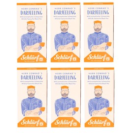 6 x Schlürf Büdel Organic Darjeeling Tea | 120 Tea Bags | Mr Conrad Variety | Dispenser Box | Black Tea | Darjeeling Black Tea in Tea Bag Individually Packed | 240 g