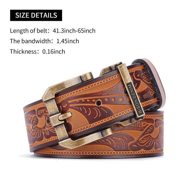 BISON DENIM Men's Belt Leather Dress Genuine Leather Classic Heavy