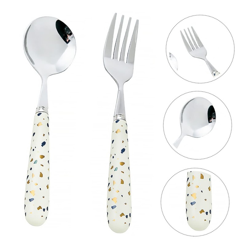 MAGICLULU 2sets Nordic Style Tableware Ceramic Handle Stainless Steel Fork