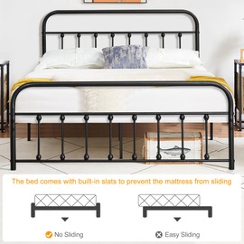 VECELO Full Size Victorian Style Metal Bed Frame with Headboard Classic Metal Platform Bed Frame Mattress Foundation with Footboard/Under Bed Storage/No Box Spring Classic Black