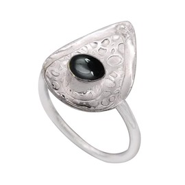 JEWELSTREZORO Cabochon-Schwarzer Onyx Edelstein-für Herren und Damen,Geschenkartikel, 925er-Sterling Silber Band Ring Schmuck TSR1003BY_19 (65 (20.7))