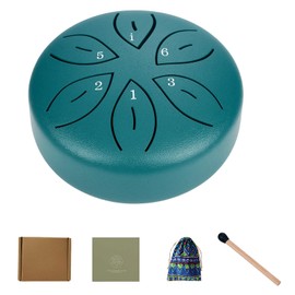 Rain Drum for Outside Garden, Steel Tongue Drum with 6 Notes, Handpan drum for Meditation, Yoga, Music Therapy, Includes Drumsticks and Cloth Bag, Dark Green