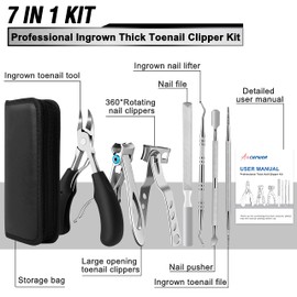 Toenail Clippers for Seniors Thick Toenails, Aucurwen Heavy Duty Toe Nail Clippers Adult Thick Nails Long Handle, Large Toenail Clippers for Thick Nails 7Pcs