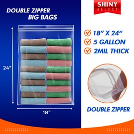 25 Jumbo Size 5 Gallon Bags, XLarge 18"x24" Super Big Double Zipper Durable Storage Bag for Vacation, Travel, Organization, Clothing, Shoes, Pet Supplies, Crafts, Magazines, Toys