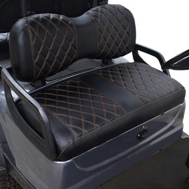 NOKINS Golf Cart Diamond Seat Covers Kit, Fit for Yamaha Drive/Drive 2 OEM Standard Front Seat Cushion, Golf Cart Vinyl Seat Cover, No Nails Required (Black and Brown Stitching)