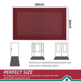 BEQHAUSE Indoor Door Mat 36" x 60", Dirt Trapper Door Mats Non-Slip Entryway Rugs Washable, Resist Dirt Absorbent Welcome Mat, Low Profile Floor Mats for Front Back Door and Entryway, Red