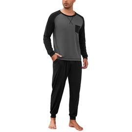 Aseniza Men's Pyjamas Long Set Cotton with Pyjamas Bottoms Winter Two-Piece Sleepwear Long Sleeve for Men Gift, Dark grey/black, XXL