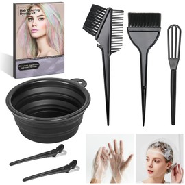 ROOHUA 8 Pcs Hair Coloring Kit - Professional Hair Dye Tools for Home Salon Use with Bowl, Brush, Comb, Clips, Gloves & Shower Cap - Reusable Supplies
