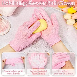 anezus Guantes Exfoliantes para Baño Y Ducha, Juego de Depurador de Espalda para Cuerpo, Cara, Ducha, Baño, Exfoliante Y Exfoliante Rosa Rosa