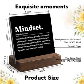 Juoqg Mindset Definition Acrylic Sign with Wooden Stand, Funny Mindset Gift for Men Women, Inspirational Gift for Colleague, Mindset Lover Gift, Entrepreneur Gift, Home Office Decor for Coworker