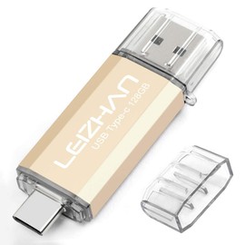 leizhan USB Stick 128GB Type C Memory Stick OTG Memory Stick 2-in-1 Flash Drive USB 3.0 Pen Drive for PC/Laptop/Notebook, and Other USB-C (128GB, Gold)