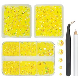 qiipii 3 Boxes 5070PCS Lemon Yellow AB Resin Rhinestones for Crafting Citrine Flatback Jelly Stones 2mm 3mm 4mm 5mm 6mm Non-Hotfix Diamonds Crystals Gems Charms for Nails Face Makeup Tumblers Crafts