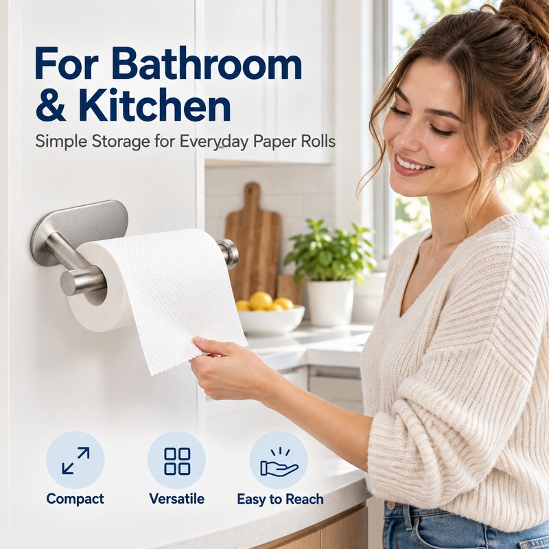 304 Stainless Steel Toilet Paper Holder – Self-Adhesive Wall-Mounted Roll