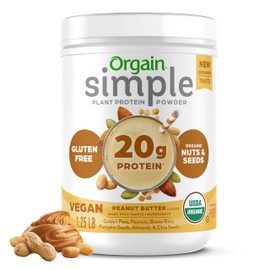 Orgain Orgain Organic Simple Vegan Protein Powder, Peanut Butter - 20g Plant Based Protein, With less Ingredients, No Artificial Sweeteners, Gluten Free, No Dairy or Lactose, 1.25 lb (Packaging May Vary)
