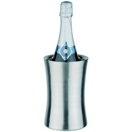 APS Flaschenkühler aus Edelstahl - seidenmatt polierter, doppelwandiger Getränkeflaschen-Kühler für 0,7-1,5 Liter-Flaschen - Abmessungen: 12,5 x 12,5 cm, Höhe: 19 cm