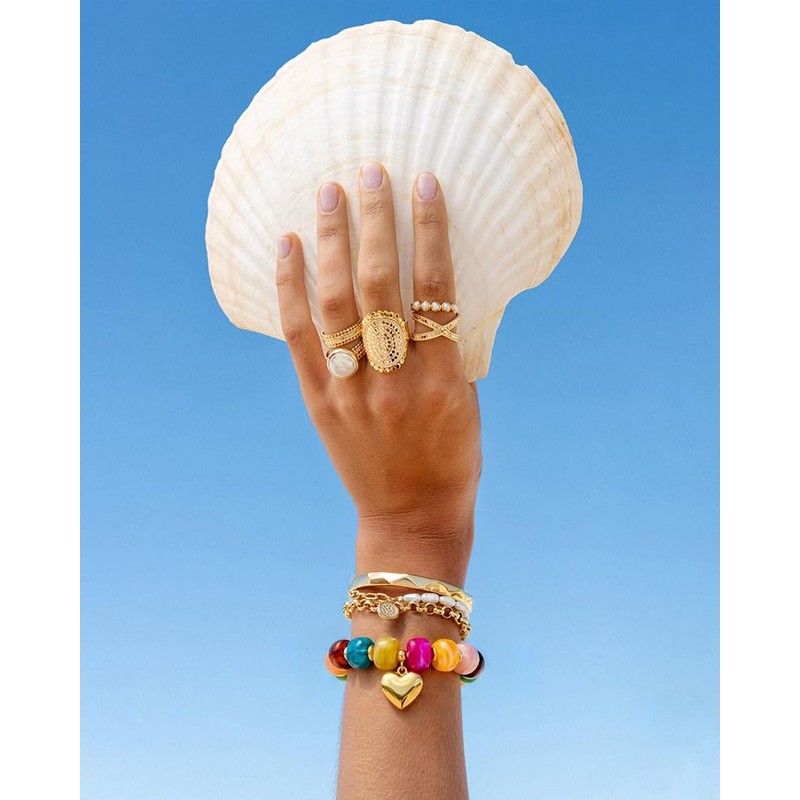 FAUTHENTICUTE Chunky Colorful Beaded Bracelet Gold Heart