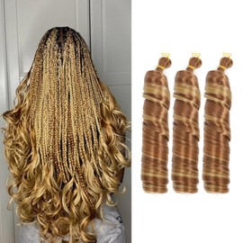 YYOXZG French Curly Braiding Hair for Box Braids, 24 Inches, 150 g/Pack, Loose Curly Wave Crochet Braiding Hair, Prestretched Synthetic Curly Hair Extensions (P30/27, 3 Pack)