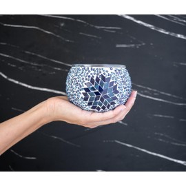 KRAFTSTORIES Turkish Mosaic DIY Candle Holder Kit Glass Decorative Tealight Holder for Living Dining Room Bedroom | Make Your Own Mosaic Candle Holder | Craft Kits for Adults (Blue)