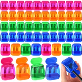 48 Pcs Chivertion Pencil Sharpeners Bulk for School Office, Dual Holes Manual Sharpeners for Kids Assorted Color Compact Sharpeners with Lid for Back to School Donation Supplies Party Favors