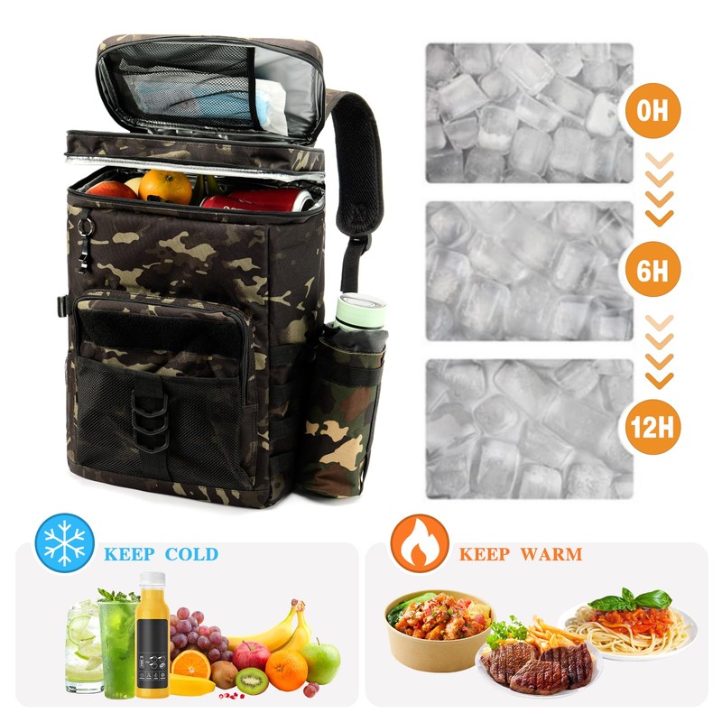 UMUFUKA Double Insulated Backpack Cooler, 35L Capacity, Camo Black, Tactical