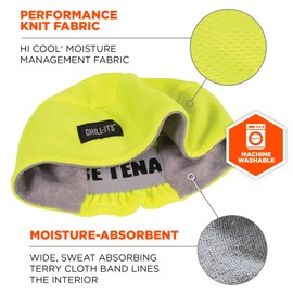 Ergodyne Chill Its 6630 Skull Cap, Lined with Terry Cloth Sweatband, Sweat Wicking, Lime