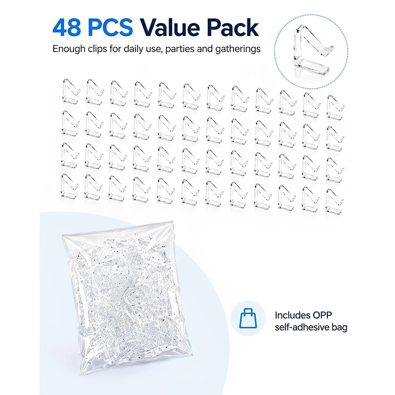 BHFOW 48 PCS Clear Tablecloth Clips for Tables, Acrylic Table