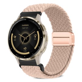 Magnetic Braided Watch Bands Compatible with Garmin Venu 3S/Venu 2S/Vivoactive 4S/Vivomove 3S/Forerunner 265S/Forerunner 255S,18mm Wristband,Replacement Nylon Sport Strap for Women Men Milk Tea Color