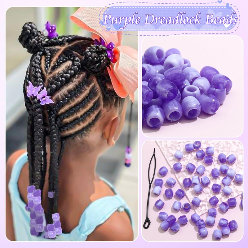 VENOFEN 50PCS Purple Loc Beads Hair Dreadlock Decoration Acrylic Pony