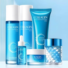 6 Piece Collagen Skincare Set for Teen Girls Moisturizing Women with Cleanser Toner Lotion Serum Cream and Eye Cream / 10대 소녀를 위한 6개 콜라겐 스킨케어 세트 클렌저 토너 로션 세럼 크림 및 아이 크림이 포함된 수분 여성용