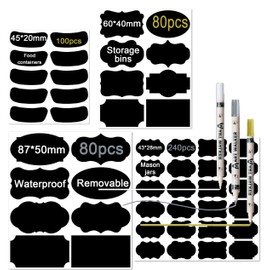 Chalkboard Labels-500Pcs Black Removable Labels(Irregular Shapes) for Jars,Storage Bins,Food Containers with 3 Marker(Gold,Silver,White)