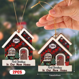 2pcs Christmas Tree Ornaments, Hanging New Home Ornament 2024 Wooden House Warming Gifts New Home Christmas Ornament for Christmas Tree Decoration Housewarming Gift (Style 2)