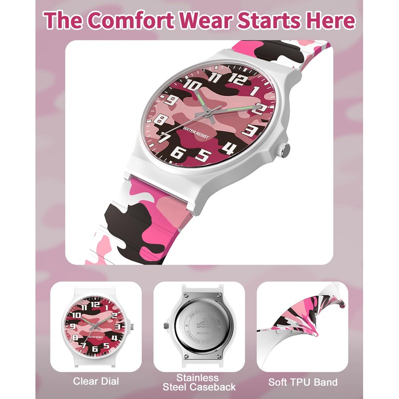 TENOCK Kids Analog Watch Boys Girls, 30M Waterproof, Sports Camo