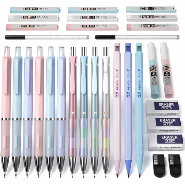 Nicpro 13 Piece Mechanical Pencil Set With Erasers And Lead