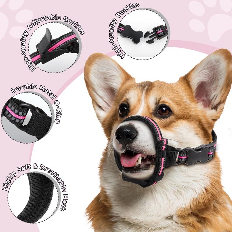 BONTHEE Dog Muzzle,Anti-Bite Adjustable Breathable Soft Muzzle for Small Medium