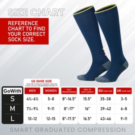 GoWith 2 Pair Unisex Graduated Compression Socks, 20-30 mmHg Sport Cushioned Circulation Support Knee High Socks for Men & Women, Dark-Blue, Large, Model: 3595