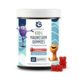Kids Magnesium Gummies - Magnesium Fruit Gummies for Children from 4 Years & Teenagers - with Magnesium Citrate - Vegan & Sugar Free - Strawberry - Pack of 60