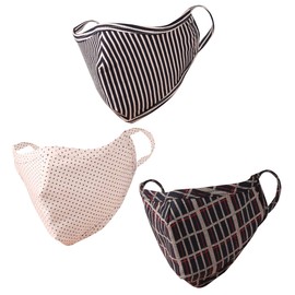 Touchstone Soft Cotton Knitted Face Mask - Medium Size Comfortable Washable Double Layer. (Pack of 3). Blue White Black