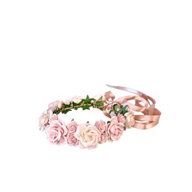Rose Flower Crown Headband for Women, Girls, Newborns, Brides, Bridesmaids, Flower Girls, Birthday Parties, Pink and Off White (Adult)