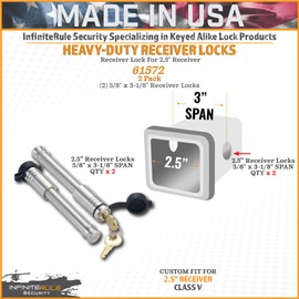 61572 | 2 Pack, Keyed Alike, 2" & 2.5" Receiver Locks, Heavy Duty Hitch Lock Pin, American Made in USA, Best Truck Accessories - Locking Hitch Pin, 5/8 Hitch Pin Lock, Anti-Theft Hitch Pin