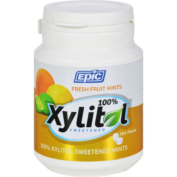 Epic Dental Mints - Fruit Xylitol Bottle - 180 Count - Gluten Free - 100% Xylitol Sweetened - Natural Citrus Flavors