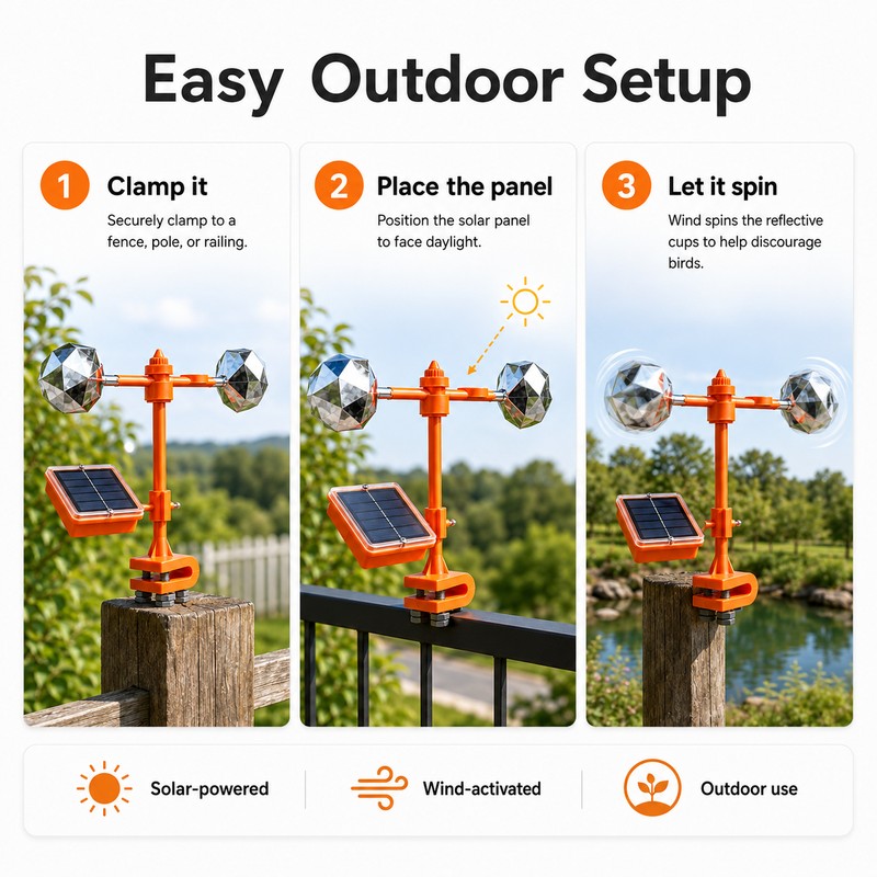 Solar Bird Repeller with Reflective Wind Spinner and Audible Sounds