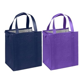 Mediz Hannah Direct Large Capacity Heavy Duty Insulated Smart Shopping Bag - Strong Reusable Grocery Tote 2 Pack (Navy and Purple)