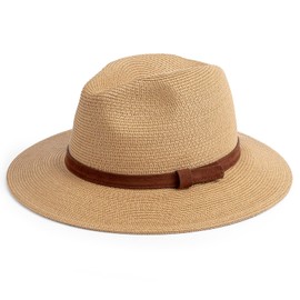 DRESHOW Women's Panama Hat with Wide Brim, Straw Summer Fedora, Straw Hat, Roll-Up Beach Hat, Rollable UV Sun Hat, UPF 50+