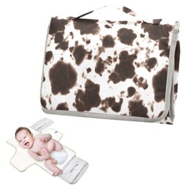 GOODOLD Portable Changing Pad for Baby - Black Cow Travel Diaper Changing Pad Waterproof Changing Mat with Built-in Pillow - Baby Shower Gifts