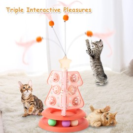 Kittenhood Interactive Cat Toy for Bored Cats, Orange Christmas Tree Shape Cat Ball Toy