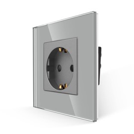 JIMEIDA Single Socket in Grey, 16 Amp Glass Schuko Sockets Flush-Mounted Protective Contact Wall Socket, 86 mm, 250 V, 1 Compartment