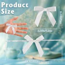 100Pcs 2.7" Twist Tie Bows for Crafts, Pre Tied Small White Bows for Gift Wrapping, Satin Ribbon Bows for Cookie Candy Wedding Party Christmas Thanksgiving Decorations (White)