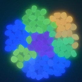 QTTLLI 100Pcs Glow Pebbles Glow in The Dark Decorative Stones Rocks for Garden Path Walkway Yard Fish Tank, Mixed Color