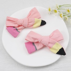 Back to School Hair Clips Pink Pencil Bows Hair Clips for Baby Girls' First Day of School Kindergarten Students Hair Decoration-2pcs