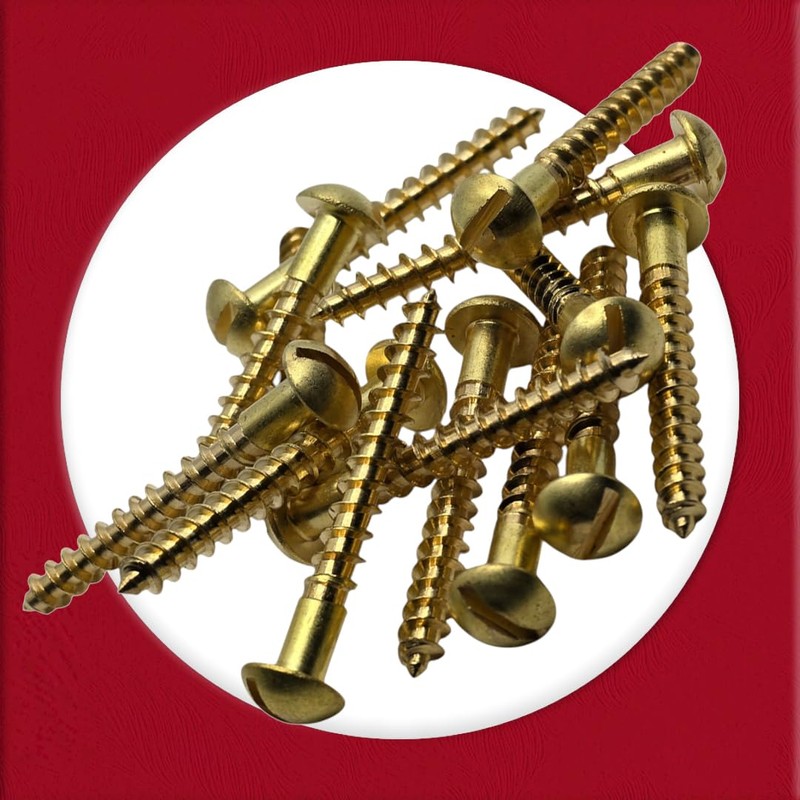 M3 x 25mm Brass Wood Slotted Screws Round Raised Head